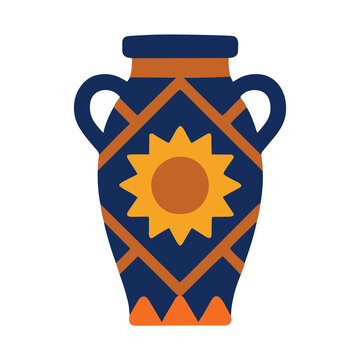 Decorative vase with sun and geometric pattern