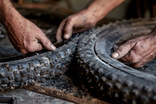 Handymans Expert Work on Tires in Workshop Setting