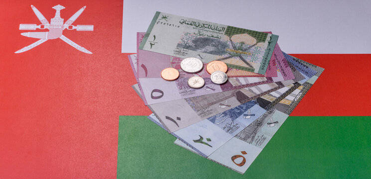 Oman, omani paper money, rial or riyal banknotes and coins as currency for exchange. Omani money