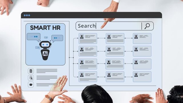 Engaging visual representation of a smart HR interface showcasing AI features and efficient data management, emphasizing the importance of technology in human resource practices. Raster