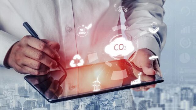 Net zero goals and CO2 reduction strategy driving sustainability, green energy integration, net zero emissions policies, and climate-friendly sustainability solutions for business and society. Muxer