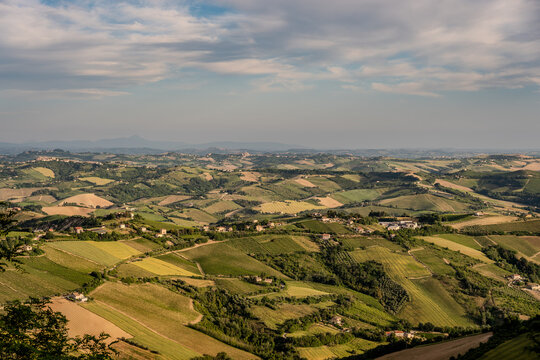 Marche, Italy. Spectacular spring landscape of the Marche hills.