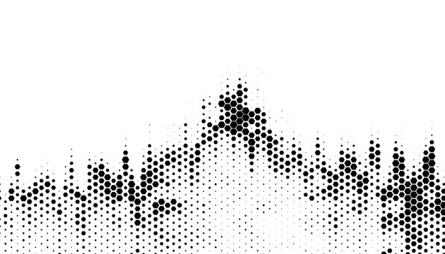 Black and white abstract halftone pattern with hexagon shape. For modern wave or music background and design element. Editable graphic resource. Vector format illustration. EPS10