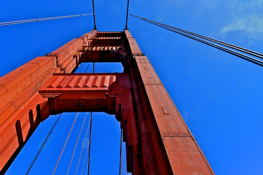 South tower and suspension cable abstract.  Golden Gate Bridge, San Francisco, California 