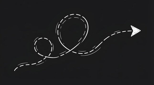 Hand Drawn Curved Arrow and Spiral Motion Concept on Dark Background