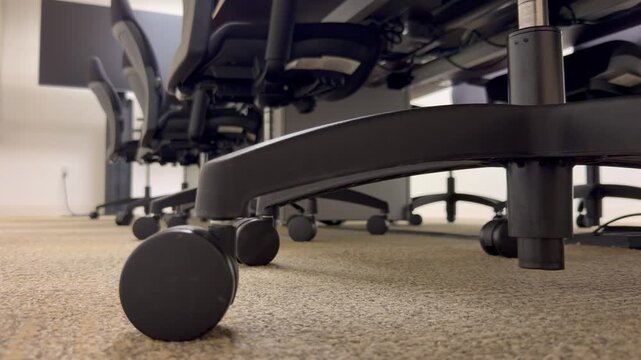 Office chairs at conference room low angle 