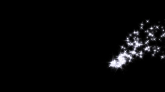 Sparkling star twinkle glitter white cartoon doodle animation magic sparkle glitter line stars shining particles stars line magic dust fairy dust wand glitter stars trail, black screen 4k loop