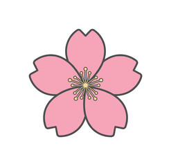 Fototapeta premium Simple pink cherry blossom flower illustration with delicate petals and stamen