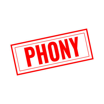 Red rectangular rubber stamp icon with the word phony written inside in bold capital letters for document verification and office document marking purposes
