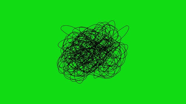 hand-drawn doodle of tangled scribble lines on transparent background, representing confusion, complexity, chaos. Chaotic tangle or white line sketch in the form of a spherical scribble. Nervous