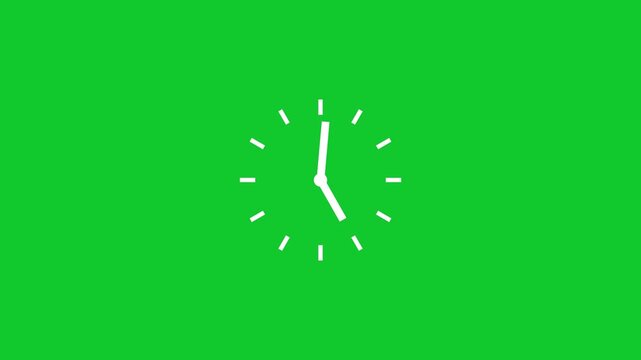 white clock face on gree background with hour and minute hands ticking time passing.