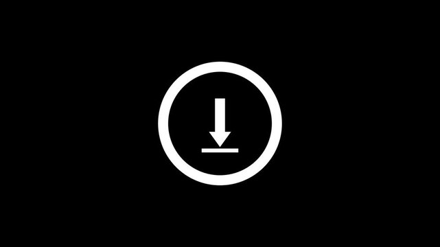 White download icon animation on black background. White download icon digital data transfer. White download icon technology interface.