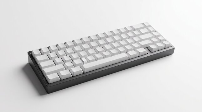 Sleek mechanical gaming keyboard featuring white textured keycaps and a dark grey frame captured from a high angle studio perspective