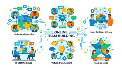 Fototapeta premium Online Team Building Concepts with Diverse People