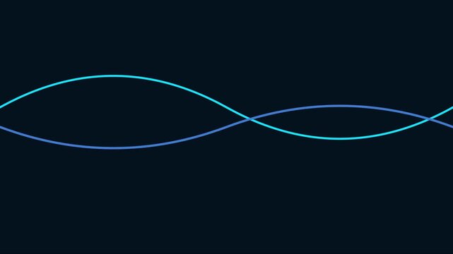 Abstract glowing sine wave animation: neon blue and purple digital sound frequency 4k background