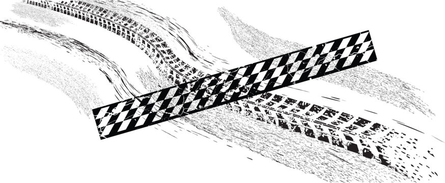 Dynamic racing background with distressed lines and asphalt texture,perfect for speed-themed creative project.Grunge racing banner with checkered pattern and tire tracks, useful for motorsport posters