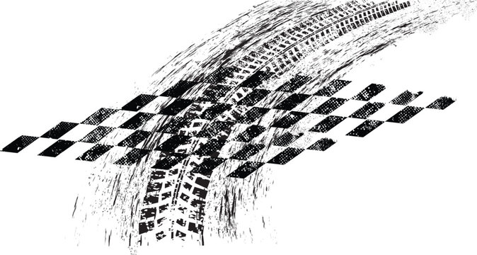 Dynamic racing background with distressed lines and asphalt texture,perfect for speed-themed creative project.Grunge racing banner with checkered pattern and tire tracks, useful for motorsport posters