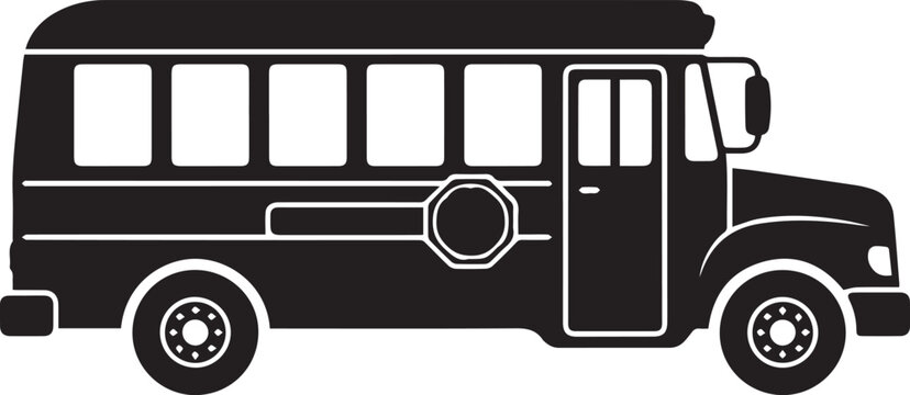 Miniature school bus silhouette with octagon stop sign for elementary student safety and local route driving.