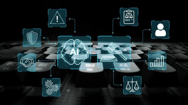 Digital Interface of Artificial Intelligence with Legal and Business Icons on Keyboard Background Representing Technology and Law Interconnection. Entropy.