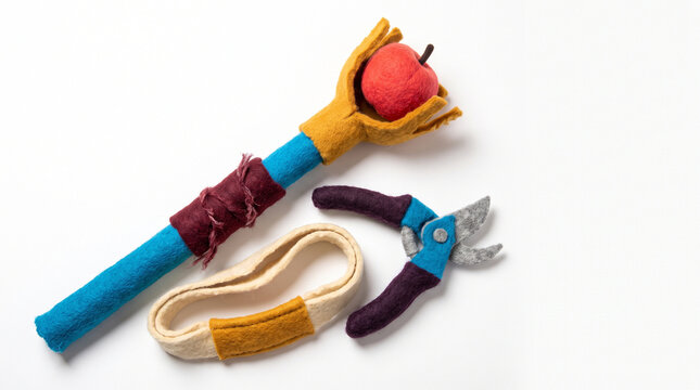 Apple picking tools and equipment on a white background  