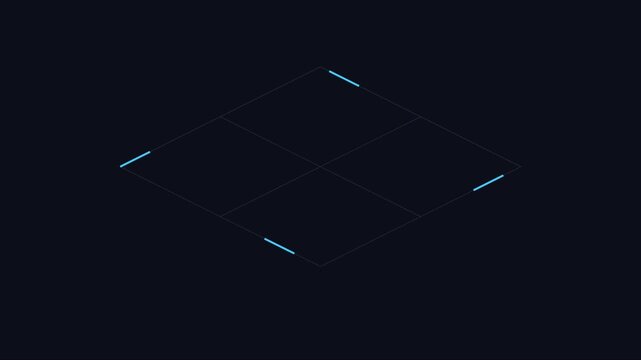 Minimalist isometric grid animation 4k background, with pulsing blue, light nodes for, technology and data visualization