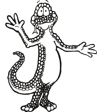 cartoon illustration line art of a happy desert gila monster