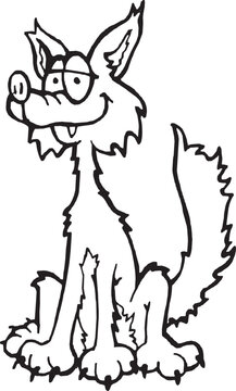 mangy desert coyote line art illustrated cartoon