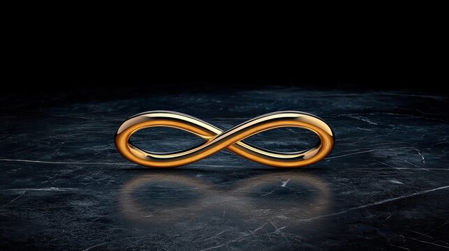 Golden Infinity Symbol On Dark Textured Surface With Reflections