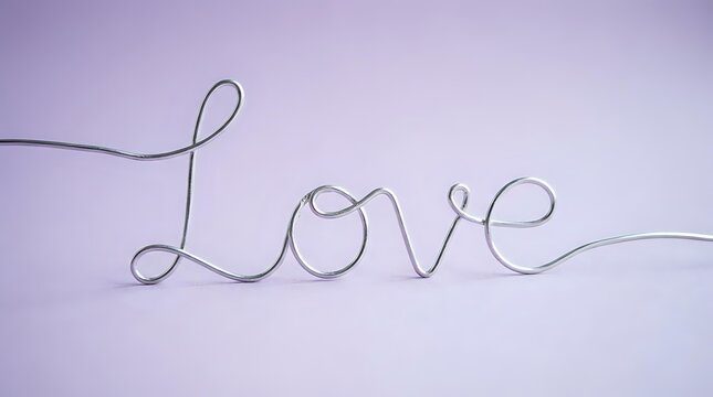 Continuous wire forming the word love on soft lavender background