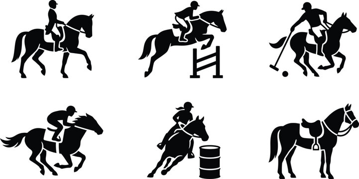 Black horse silhouette collection, wild stallion vector set, galloping equine icons for equestrian branding and ranch logos