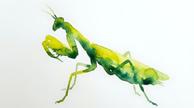 Green praying mantis insect in hunting pose with detailed anatomical