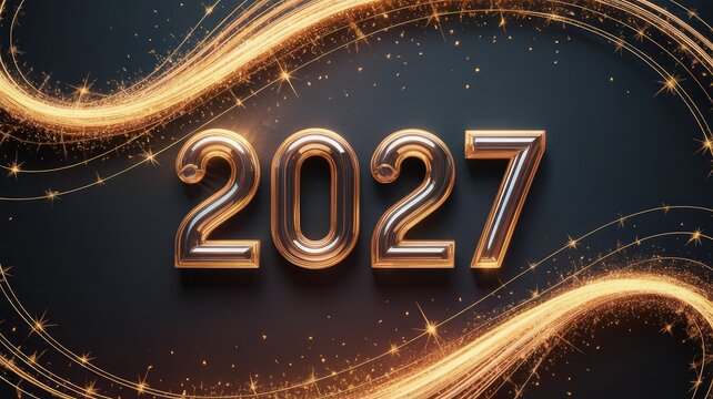 Glowing 2027 year number with golden sparkles background