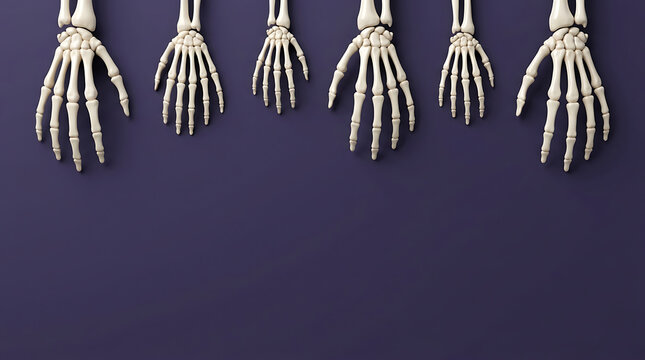 3D skeleton hands pattern on purple background for Halloween holiday design