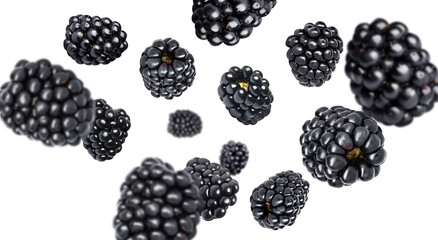Fresh ripe blackberries spinning in air against white background © New Africa