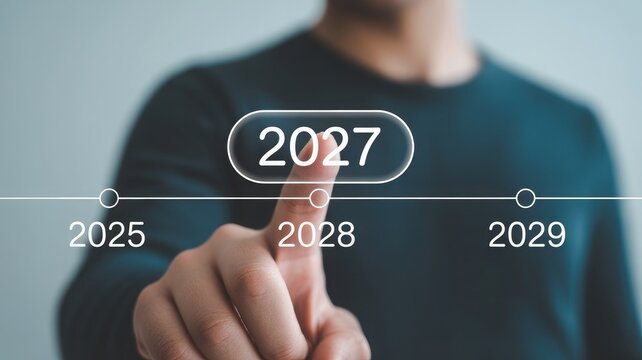 Couple kissing with futuristic year 2027 overlay