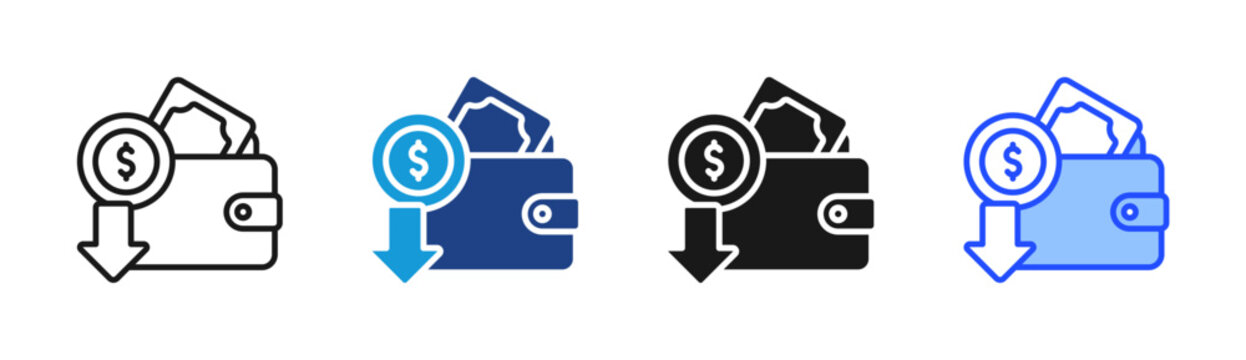 Wallet Down icon set multiple style collection