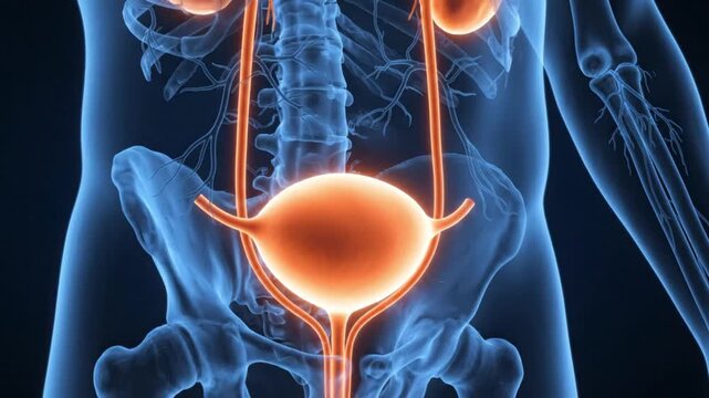 3d medical illustration of the human urinary system showing kidneys, ureters, and bladder