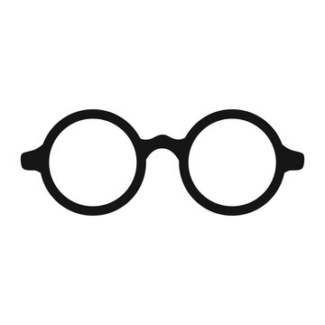 Minimalist black round glasses icon isolated on white background