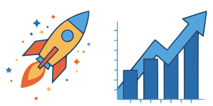 Rocket Launch Startup and Business Growth Graph Icons