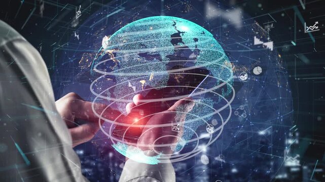 This image showcases a digital globe surrounded by data visualizations, representing global connectivity and the significance of analytics in modern business environments. Xenic