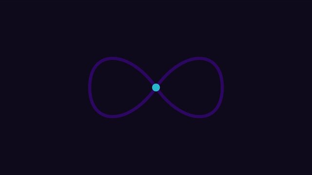 Minimalist infinity loop animation with pulsing center point on dark 4k background, motion