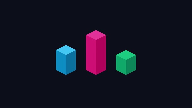 Minimalist isometric bar chart animation with colorful 3 d pillars for business data visualization and financial growth analysis 4k