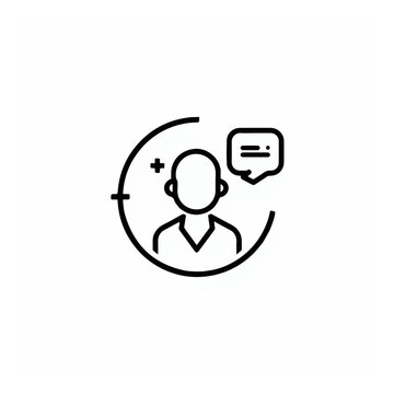 Customer support icon depicting a human profile with a speech bubble outlined in black assistance
