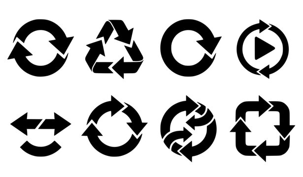 Dual arrow rotation and refresh black pictogram collection editable vector icon set