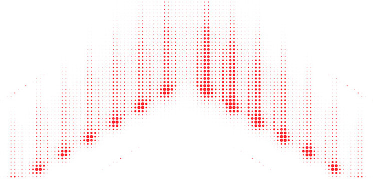 Abstract red halftone dot gradient pattern with expanding circular particles, modern geometric background for print, branding and Vector Illustration