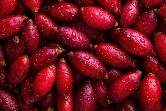 Dense Wild Barberry Berry Texture Background, Crimson Red Fruit Pattern, Top View