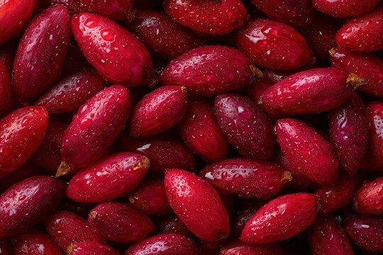 Dense Wild Barberry Berry Texture Background, Crimson Red Fruit Pattern, Top View
