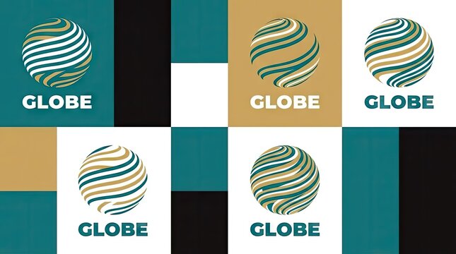 Abstract globe logo variations for global business identity.