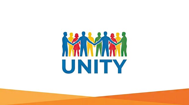 Unity logo with colorful rainbow figures holding hands.