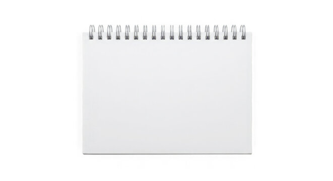 Blank spiral notebook with white pages isolated on transparent background
